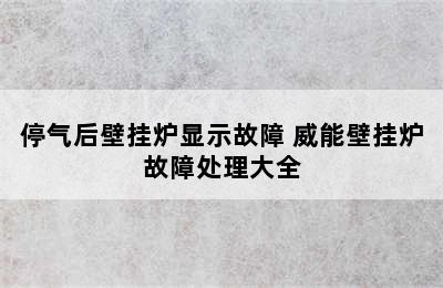 停气后壁挂炉显示故障 威能壁挂炉故障处理大全